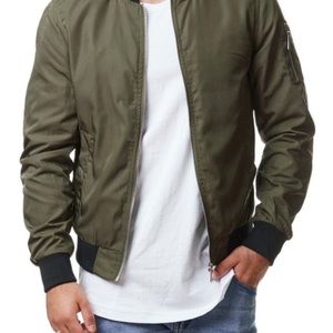 Mens Classic Zip Up Fitted Bomber Jacket
